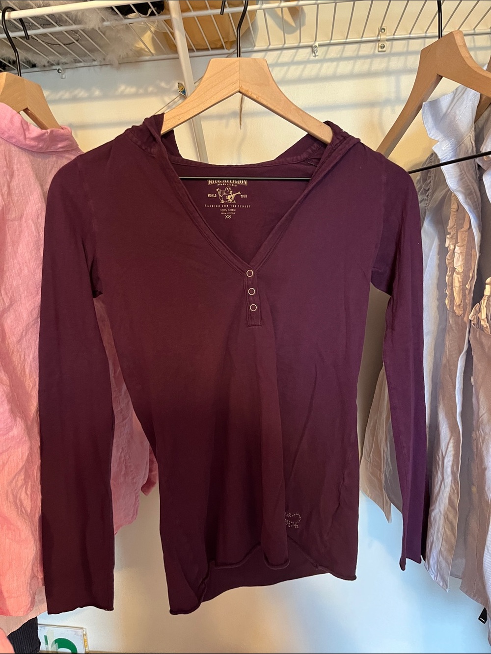 True Religion Women's Plum Long-Sleeve Henley Hoodie